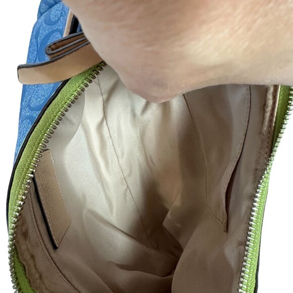 Coach Signature Stripe Shoulder Baguette Demi Bag Blue Lime Green F29942 - Picture 7 of 15